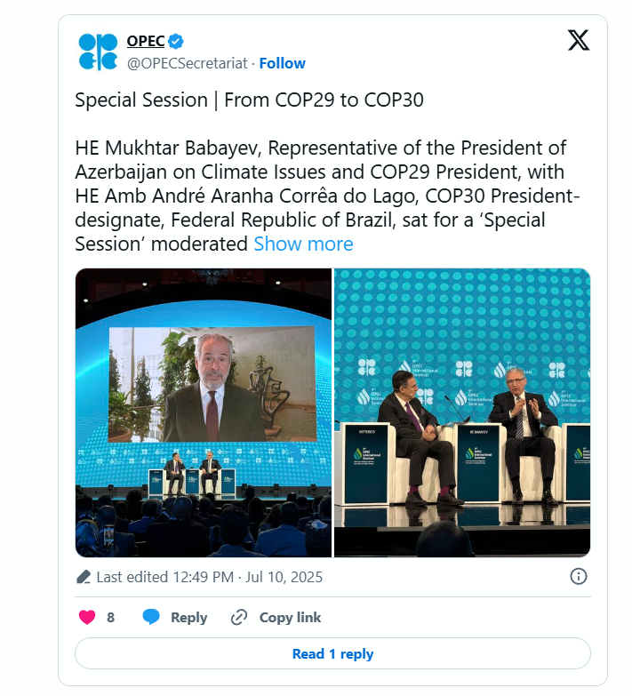 Muxtar Babayevlə COP30-un prezidentliyə namizədi OPEC-in seminarında müzakirələr aparıblar
