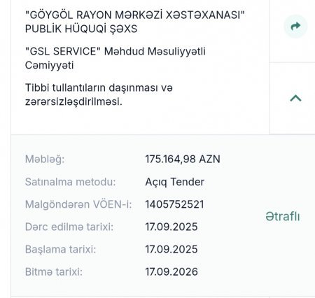 Göygöl Mərkəzi Xəstəxanasında 175 minlik “zibil tenderi”: Maliyyə şəffaflığı sual altındadır