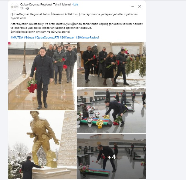 Coşqun Əliyev 20 Yanvar hüzn günü Sovet əsgəri abidəsinə gül qoydu