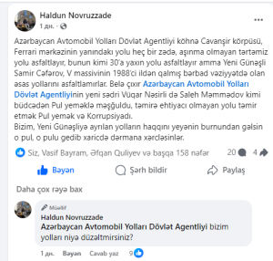 Yeni Günəşlinin bərbad yolları: AAYDA niyə tədbir görmür?