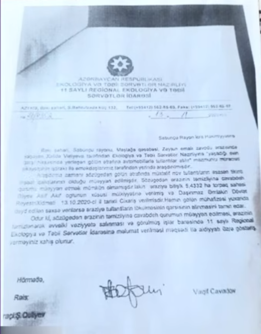 Maştağada gölü kim satıb? – icra başçısı Adil Vəliyevlə Ekologiya və Təbii Sərvətlər Nazirliyi susur….