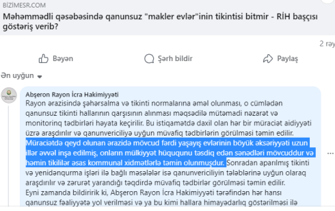Abşeron icra başçısı Abdin Fərzəliyev kimi qoruyur? – Hazırda tikilən “makler evləri”ni köhnə tikili adlandırırlar…