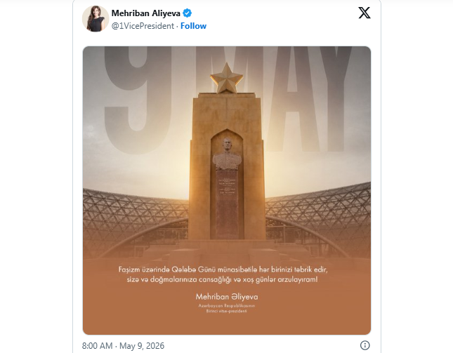 Mehriban Əliyeva 9 Mayla bağlı paylaşım etdi - FOTO