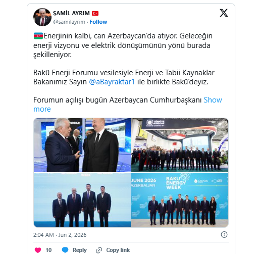 Şamil Ayrım: Gələcəyin enerji vizyonu Azərbaycanda formalaşır