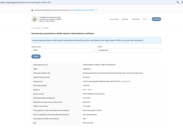 "Effekt-İnşaat" MTK-nın dövlətə 294 min manatdan çox BORCU VAR