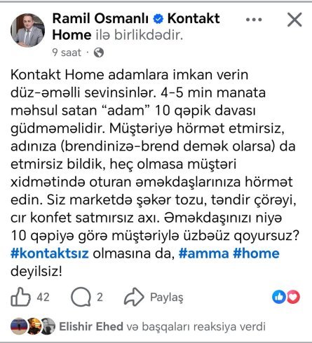 Tanınmış ekspertdən “Kontakt Home”la bağlı SƏRT sözlər
