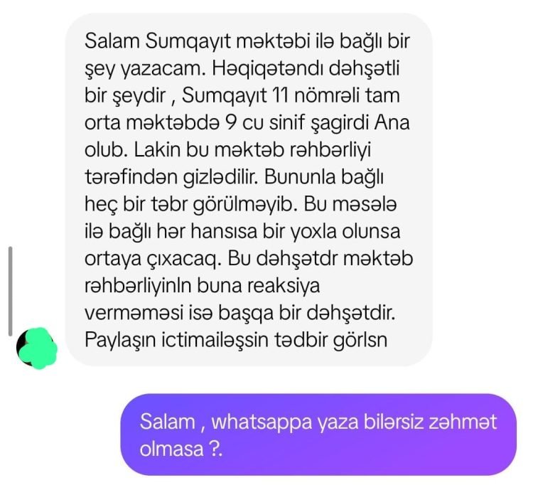 Sumqayıt 11 saylı tam orta məktəbdə dəhşətli İDDİA : “9 cu sinif şagirdi ana oldu”